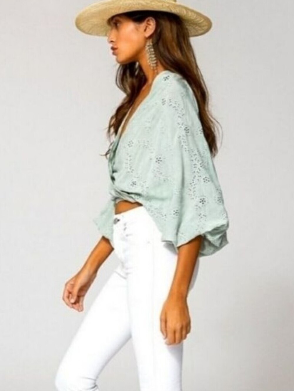 Young Fabulous & Broke Mint Green Tia Eyelet Faux Wrap Top